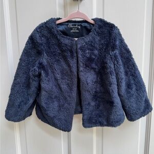 Cherokee 2T-3T Girls Faux Fur Jacket Navy Blue Plush Evening Coat